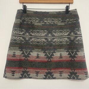Dalia Collection Southwestern Aztec Print Wool Blend Lined Mini Skirt Size 6